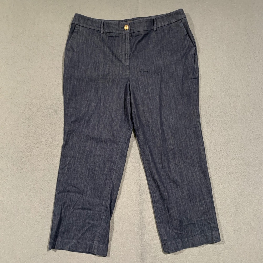 Talbots Trousers Womens 16P Indigo Blue Cotton Stretch Ankle Straight Leg Pants